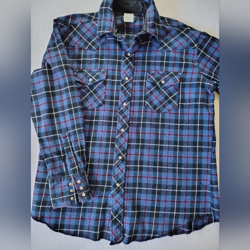 Wrangler Men's Blue Plaid Shirt Size L